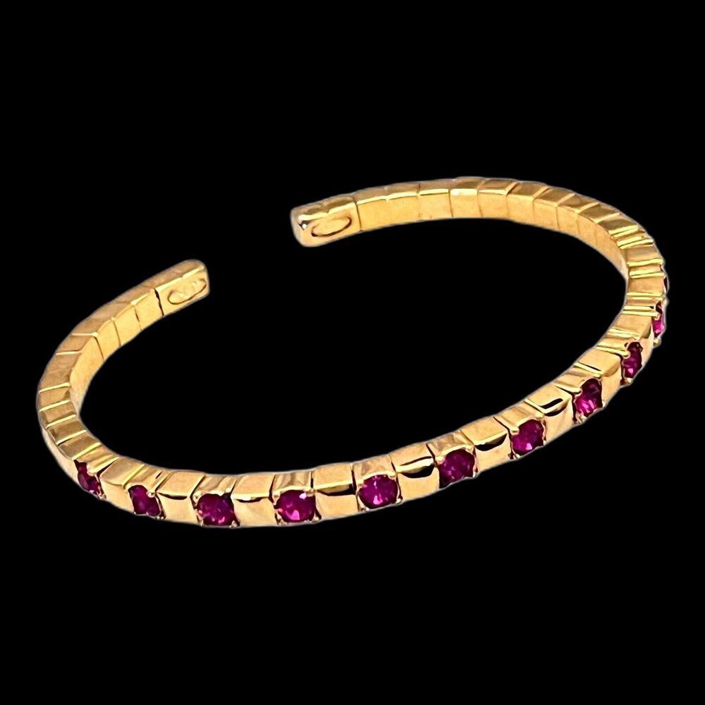 Vintage 1990s Joan Rivers Cuff Bracelet Gold Tone Purple Crystals - 13G